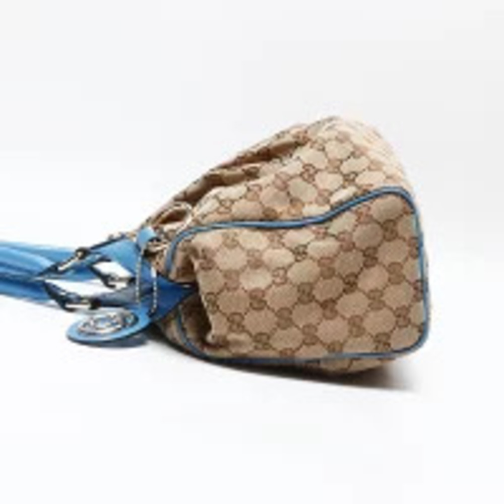 Gucci GG Canvas Sukey Blue Leather Handbag Beige - Picture 3 of 13